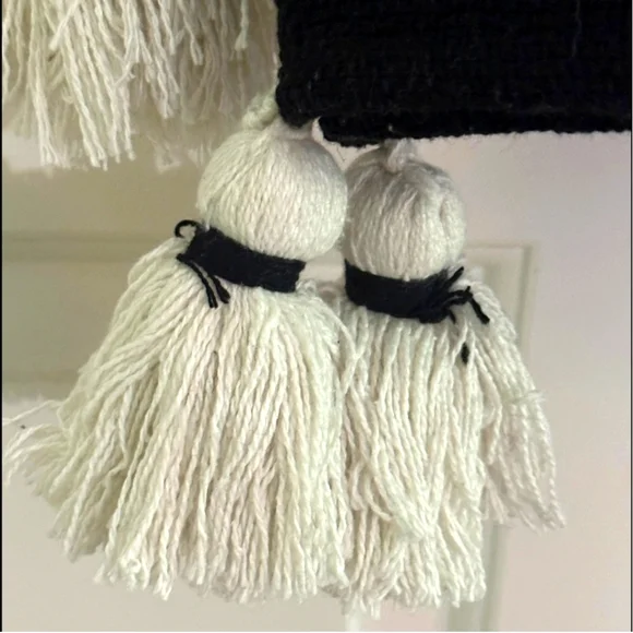 Rachel Zoe Black & White Ghost Blanket with tassels.